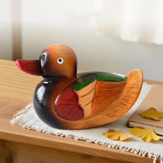 Yousheng 1 Pair Wedding Ducks Ornament, Hand-Painted Wooden Mandarin Duck Statues, Color Lasting Garden Bird Statue, Wooden Ducks Statues for Home