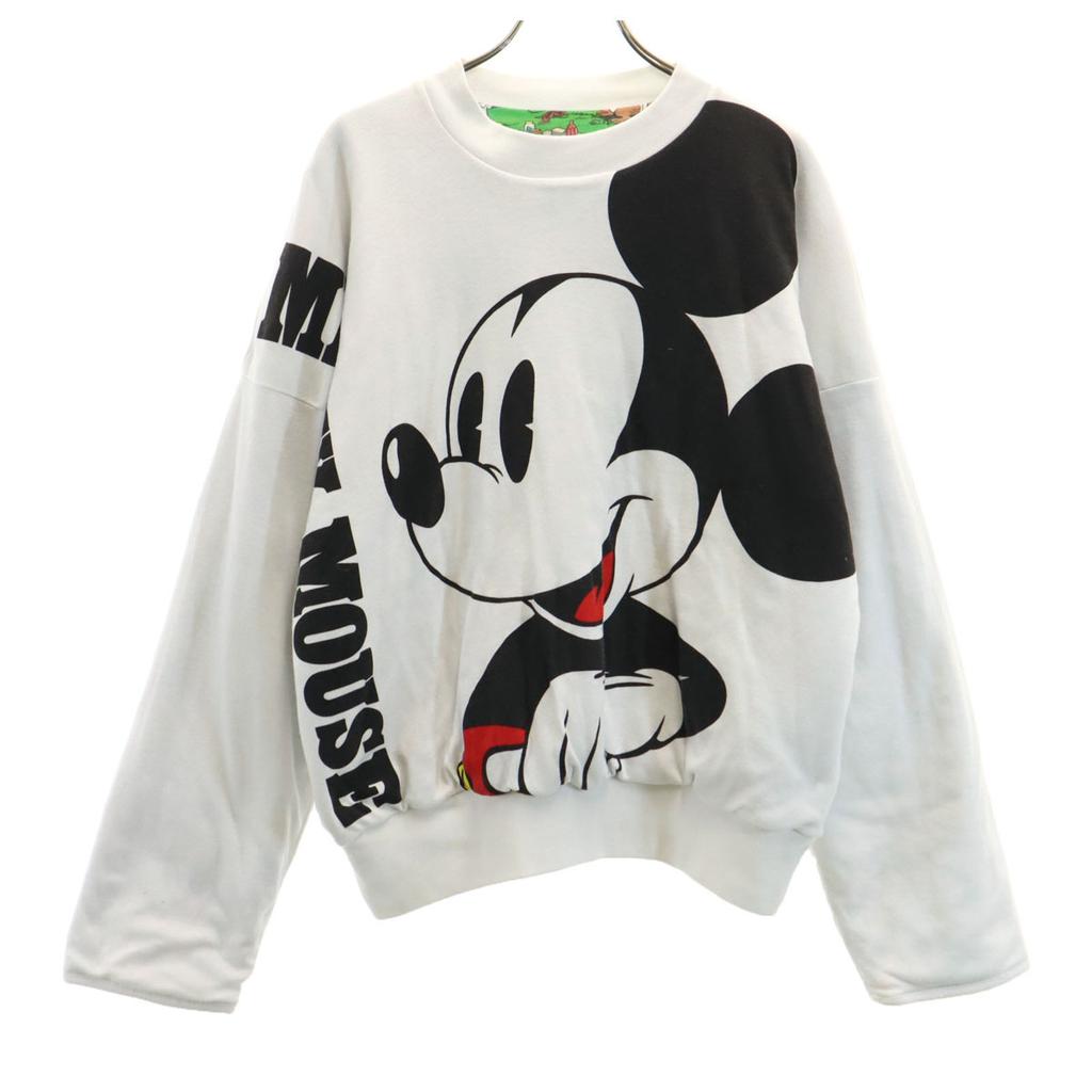 80s 90s Old Mickey Mouse Long Sleeve Reversible Trainer Cotton Filling Women Used