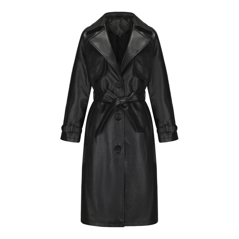 Trench Lungo Oversize da Donna Giacca in Ecopelle PU con Cintura Collo a Tacca Classico Vestibilità Larga Capospalla