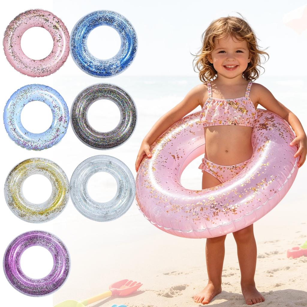 Large Inflatable Swim Ring Transparent with Glitter Design Durable PVC Material Pool Float for Adults and Kids Summer Water Fun