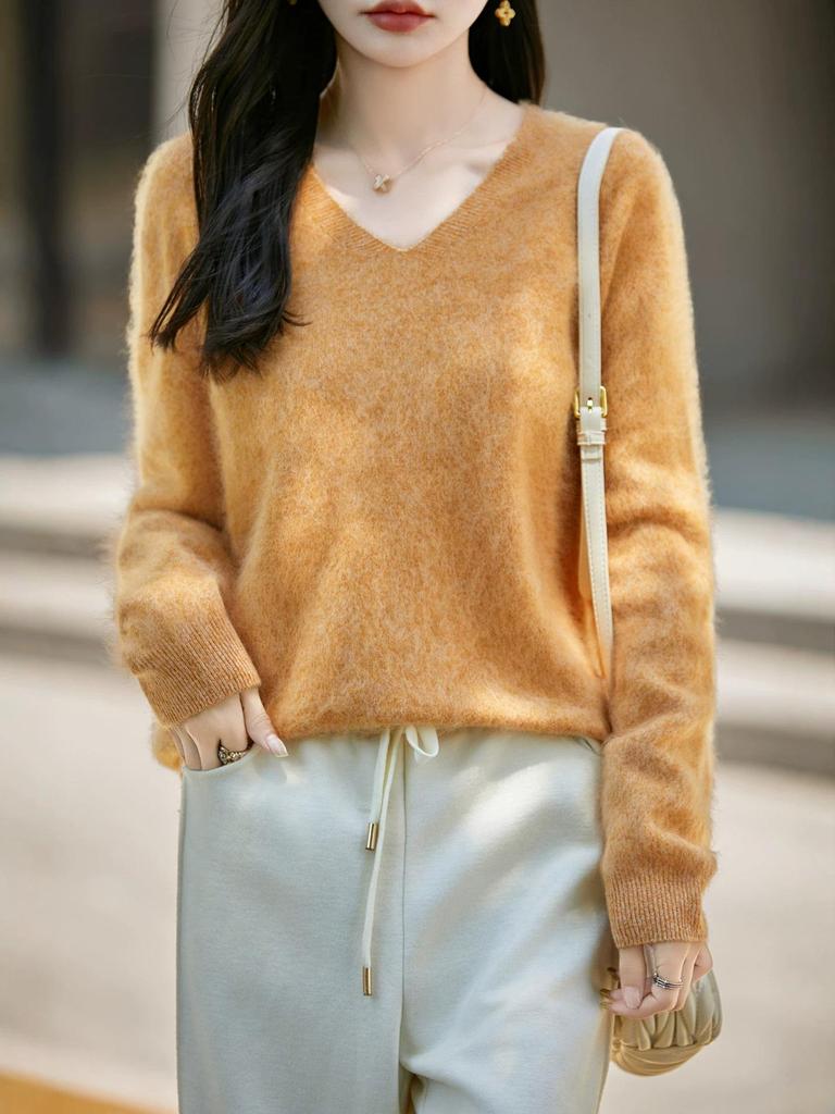 Women's V-neck Hazy Glitter Cashmere Sweater - Soft, Luxurious Knitwear