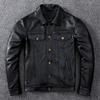 Primavera denim jaqueta de couro genuíno clássico fino botão casaco plus size moda masculina roupas de couro