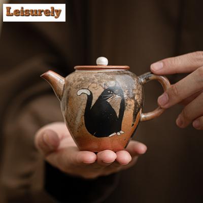 130ml Japanese Wood-fired Porcelain Zhiye Teapot Handmade Gilt Silver Silver Cat  Pot Tea Brewing Kettle Drinkware Decoration