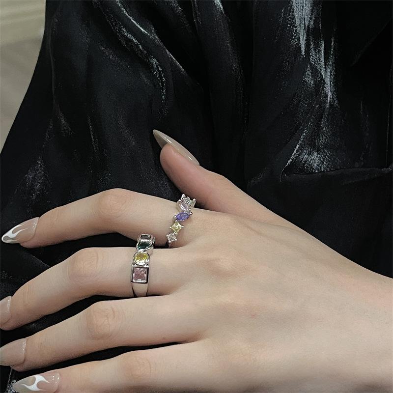 Impression Garden Dopamine Color Zir*****Pen Ring Women'S Niche Design High-End Jewelry Personalized Index Finger Ring