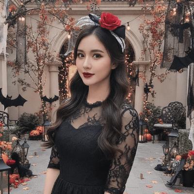 Red Rose Rose Flower Hairband Skeleton Bones Gothic Hair Hoop Skeleton Hand Headband  Cosplay Fans