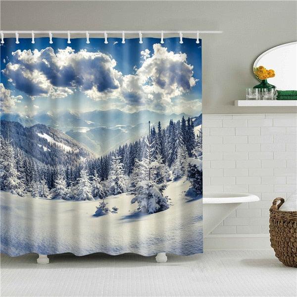3D Printed Winter Snow Scenery Bathroom Shower Curtain Waterproof Polyester Home Decor With Hook Shower Curtain 180*200Cm