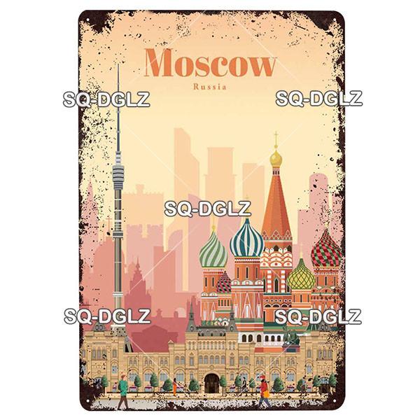 [SQ-DGLZ]Europa Stadt Metall Zeichen Vintage Plaque Platte Dekor Für Pub Bar Wand Dekor Zinn Zeichen Budapest/Moskau/Brügge Poster Geschenk