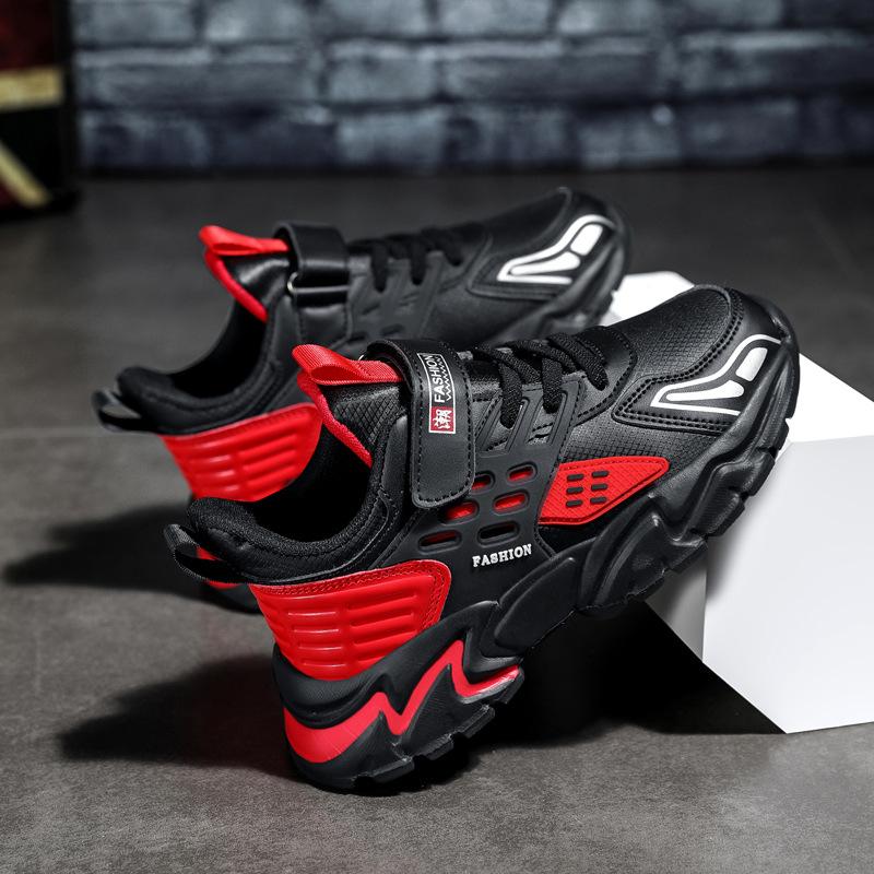 Children's Sports Shoes 2025 New Spring and Autumn Running Shoes Double Mesh Leather Surface Breathable Middle and Older Children's Fashion Velcro N