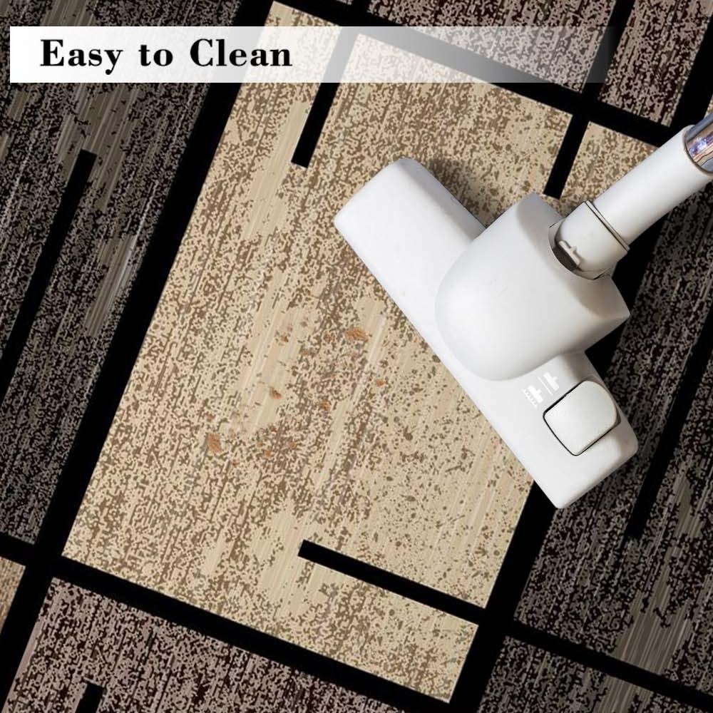 Covor de zonă din catifea luxoasă, covor din poliester rezistent la decolorare pentru living, dormitor, decor exterior, model geometric bej și maro, covor confortabil pentru dormitor