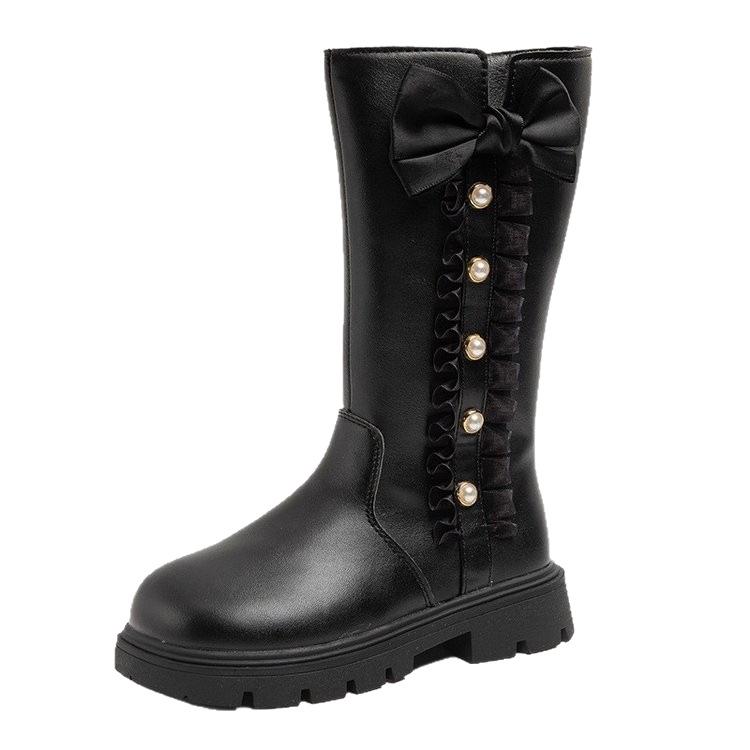 Girls' Bow Back High Boots - Classic Spring/Autumn Princess Shoes