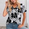 Women's V-neck Digital Printed Top Summer Short Sleeved Loose Women's Floral T-shirt