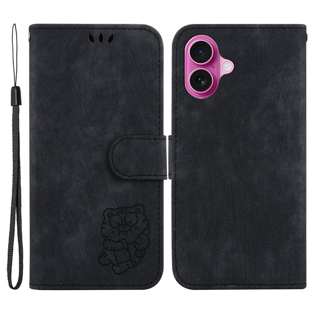For iPhone 16 Plus Stand Case Cute Tiger Imprint Leather Wallet Phone Cover