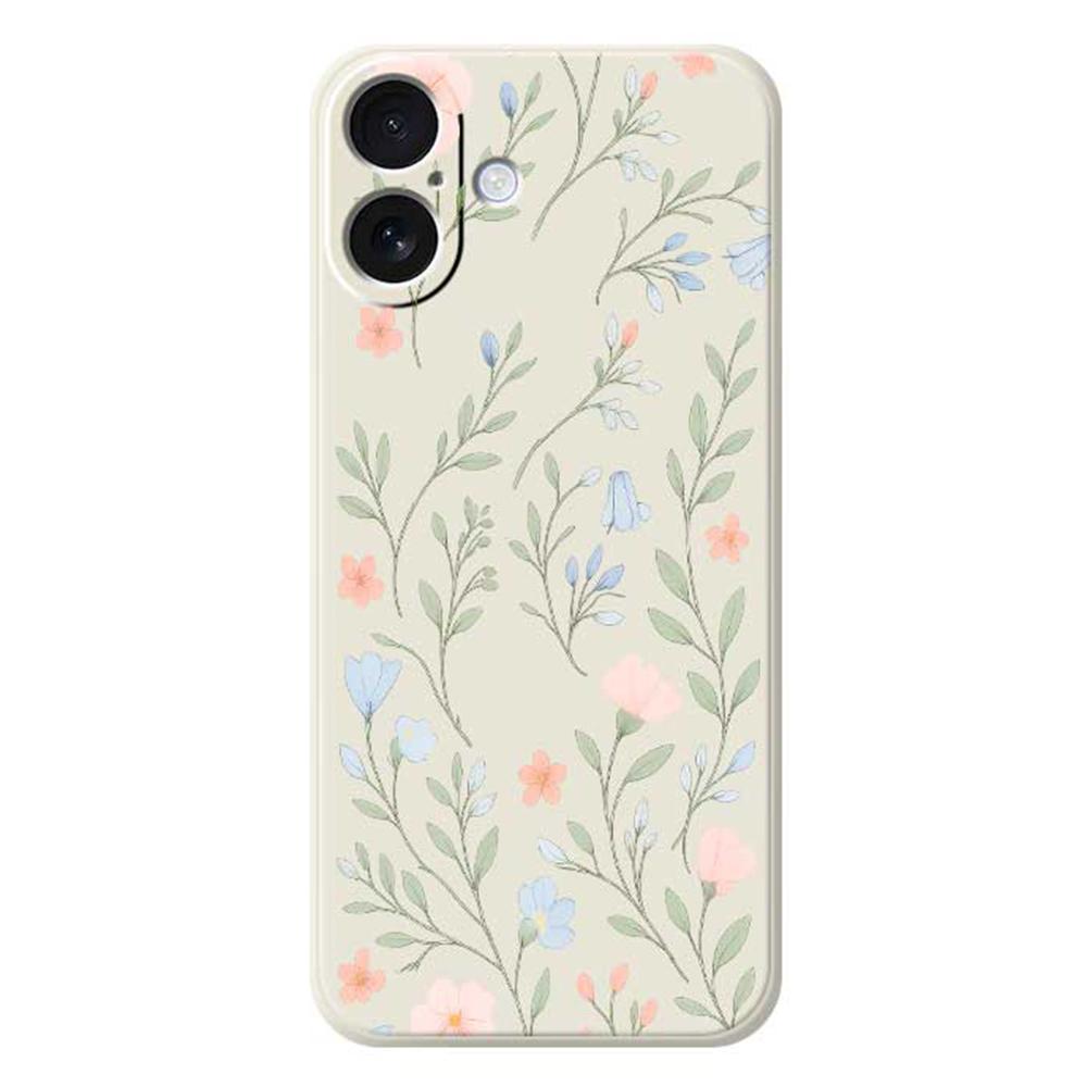 For iPhone 17 Case Pink Blue Flowers Pattern Printing Straight Edge TPU Phone Back Cover