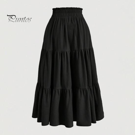 Stil boem fustă de vară pentru femei, talie înaltă elastică, cu cordon reglabil, culoare solidă, linie A