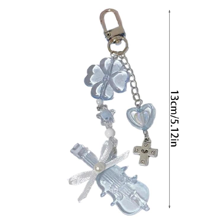 Acrylic Beaded Keychain Violin Pendant Keyring Handmade Phone Charm Colorful Bag Pendant Personalized Camera Decoration