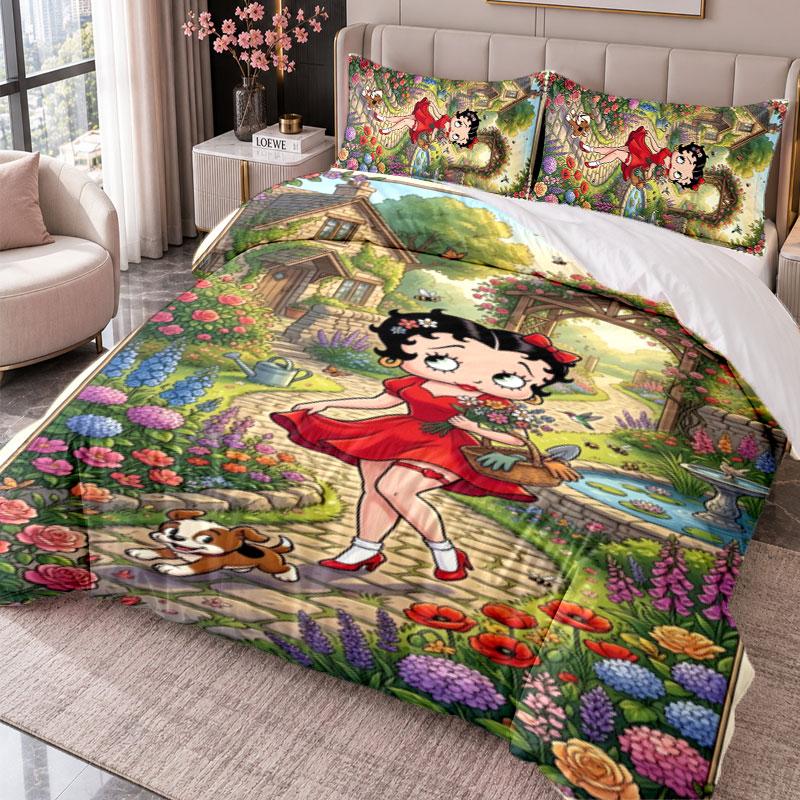 Betty Boop 3Pcs Bedding Set Duvet Cover With Two Pillowcases For Bedroom Home Decoration