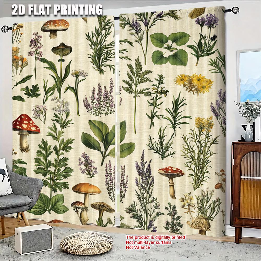 2pc  Curtains Botanical Plants Herbs Mushroom Protecting Privacy Spring Party & Holiday Decor Suitable for Aesthetic Room Decor