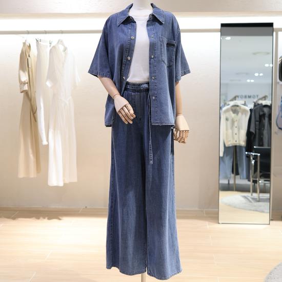 V253PSA919 Waist Banded Wide Denim Pants