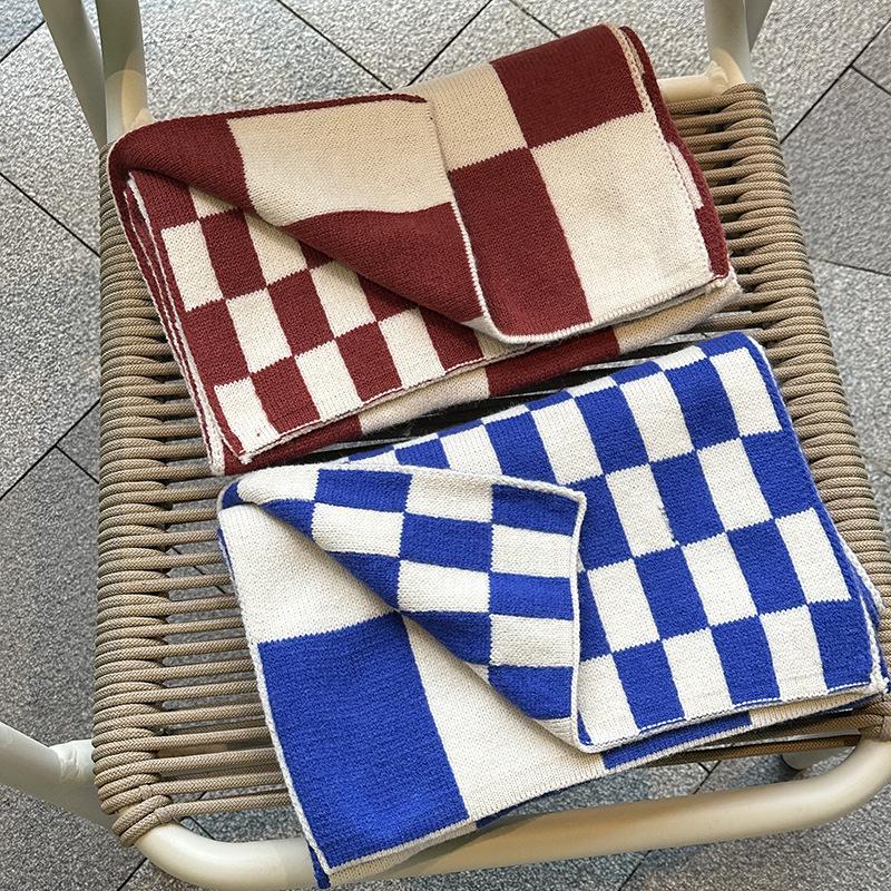 Luochi Plaid Scarf - Soft, Thickened, Versatile Korean Style Neck Warmer for Autumn/Winter In Red Plaid