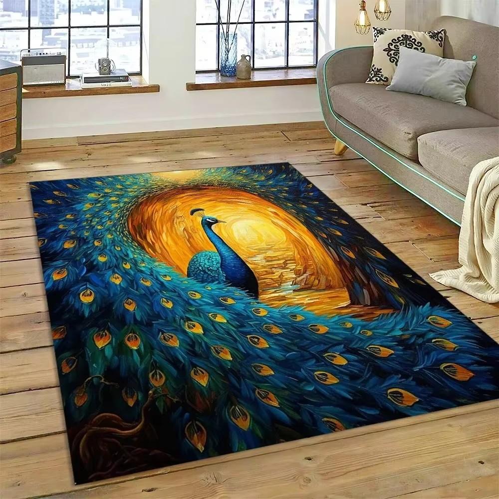 Cute Dream Bird Parrot Peacock Carpet Living Room Bathroom Decor Rug Mechanical Washable Mat Non-slip Floor Mat Entrance Doormat