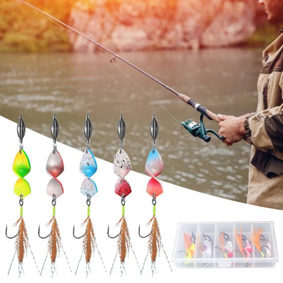 5Pcs Fishing Metal Spinners Lures with Sharp Hooks 360-Degree Rotating Wobbler Jigging Spoon Lures Fishing Accessories