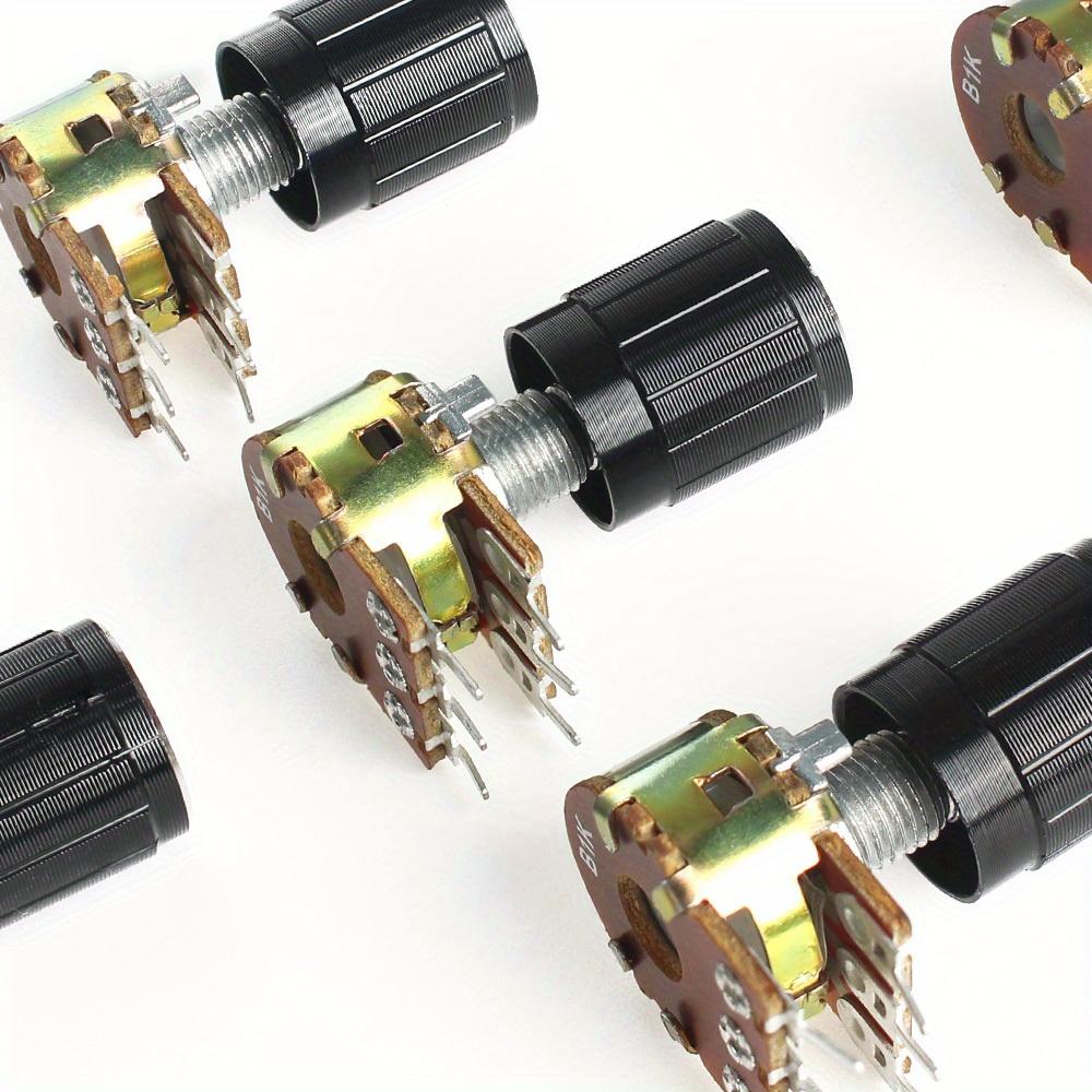 5Set WH148 Linear Potentiometer Kit-15mm 6pin 1K 2K 5K 10K 20K 50K 100K 250K 1M Aluminum Alloy Knob Cap-for Precision Adjustmen