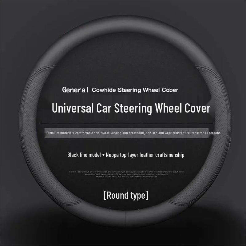 Genuine Leather Ultra-thin Breathable Anti-slip Steering Wheel Cover for All Seasons