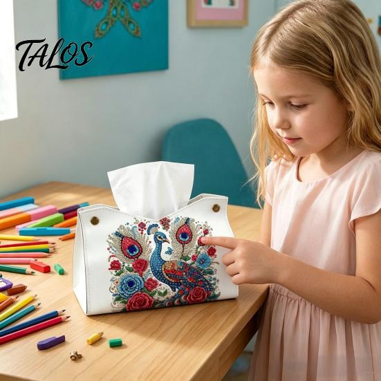 Educational Hands on Activities DIY Faux Diamond Art Painting Tissue Box, Leather Desktop Crafting Kits for Beginners Holder Pouch, 5D Rhinestone