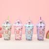 Wasserflasche Sommer Crushed Ice Plastikbecher Niedlicher Cartoon Doppel-Trinkhalmbecher Kreativ Hochwertig Frisch Tragbarer Wasserbecher
