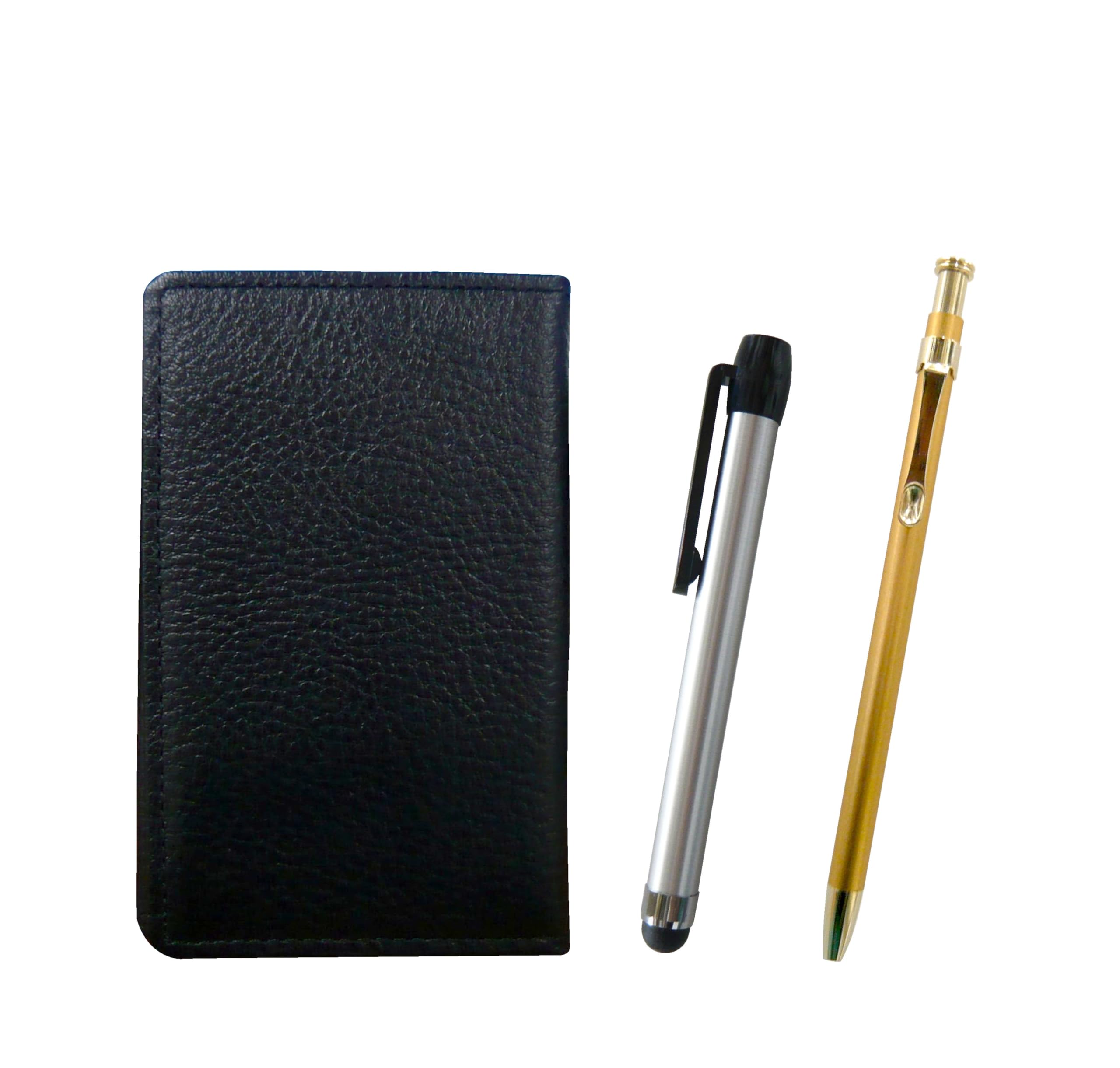 

Black grained cowhide business card holder with a set of a silver stick and a slim 60 ballpoint pen in gold metal-touch (MEIB-ALST-SV60KBP)
