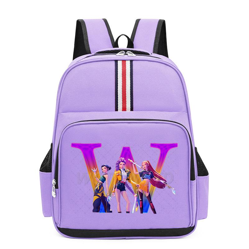 College Style Trend 26 Letter Printing Anime Cartoon Large Capacity Burden Reduction Backpack Casual Student School Bag