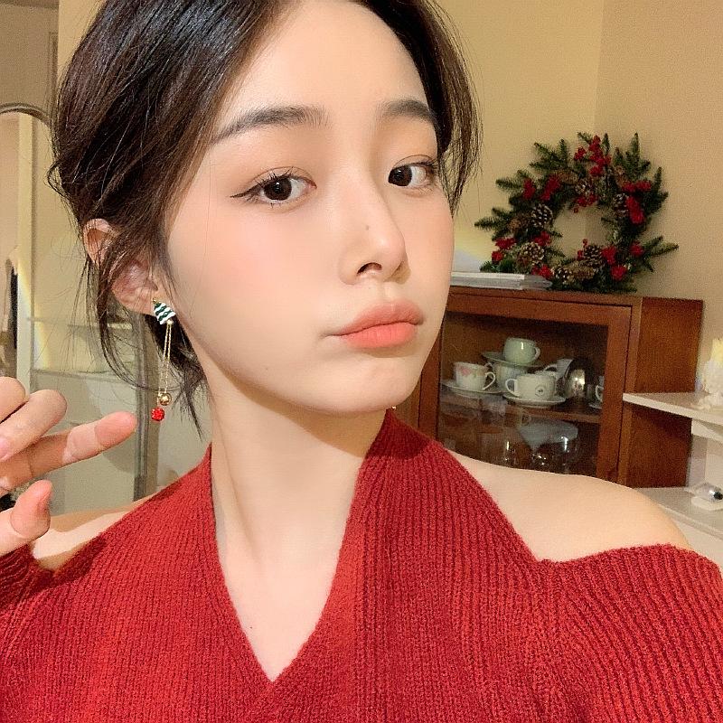 2024 High-End S925 Silver Christmas Asymmetrical Earrings - European & American Style, Autumn/Winter Collection