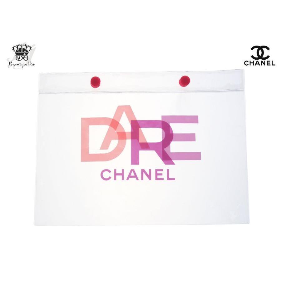 Used CHANEL Novelty Clear Pouch Flat DARE Vinyl W Snap Button PVC Vintage CHANEL Beauty [Used Opened Product]
