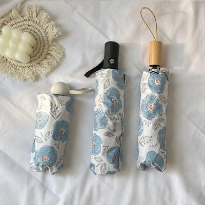 Oil Painting Small Blue Flower Sun Umbrella Sunscreen Pastoral Wind Automatically Folds Rain and Sunny Double Umbrella