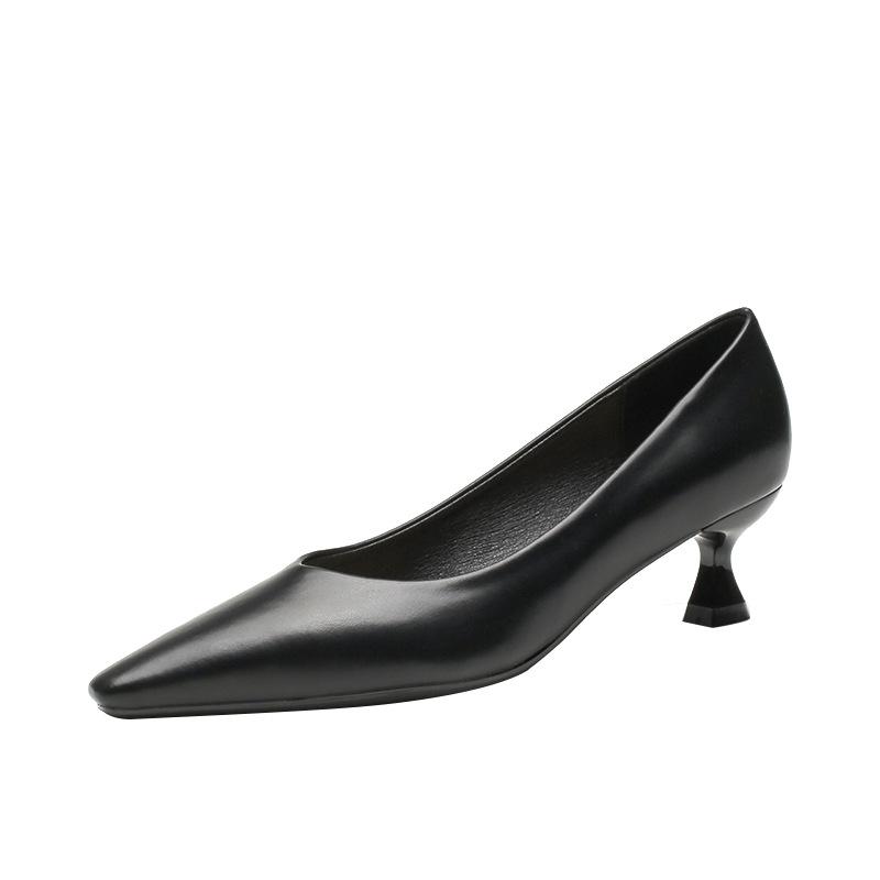 H685-1 sheepskin inner pad low heel pointed single shoes women's oilskin pattern solid color soft leather fashion women's shoes spring and summer hig