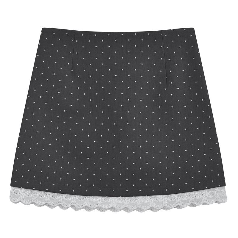 Polka Dot Lace Patchwork A-line Bodycon Skirt - Sweet Style High Waist Summer Outfit for Women