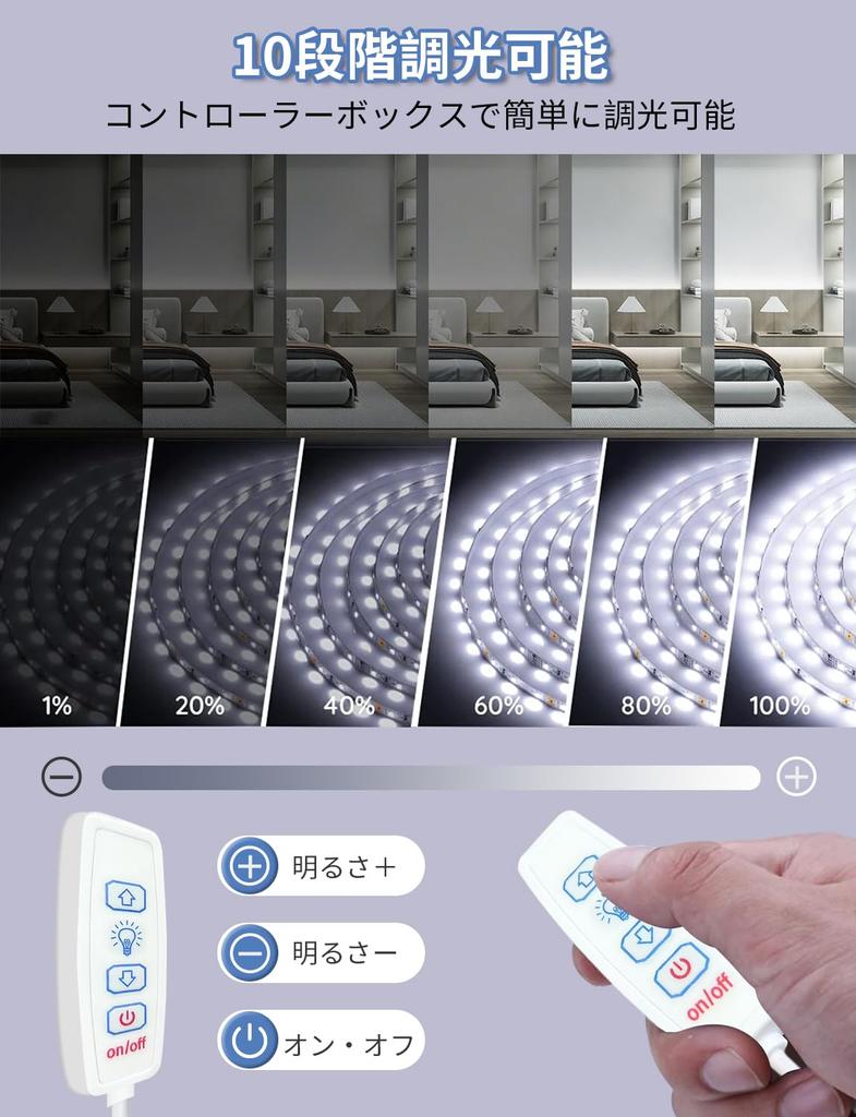 5M Daylight LED Strip Light, Upgraded USB Charging, 300 LEDs, Thin and Lightweight, 5V, 10-Level Dimming, Indirect Auxiliary Lighting for Bedrooms,