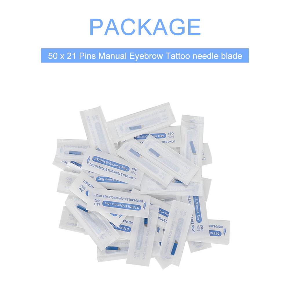 50 Stück Permanent Make-up Augenbrauen-Tattoo Schräge Klinge Microblading Nadeln für 3D Stickerei 21 Pin