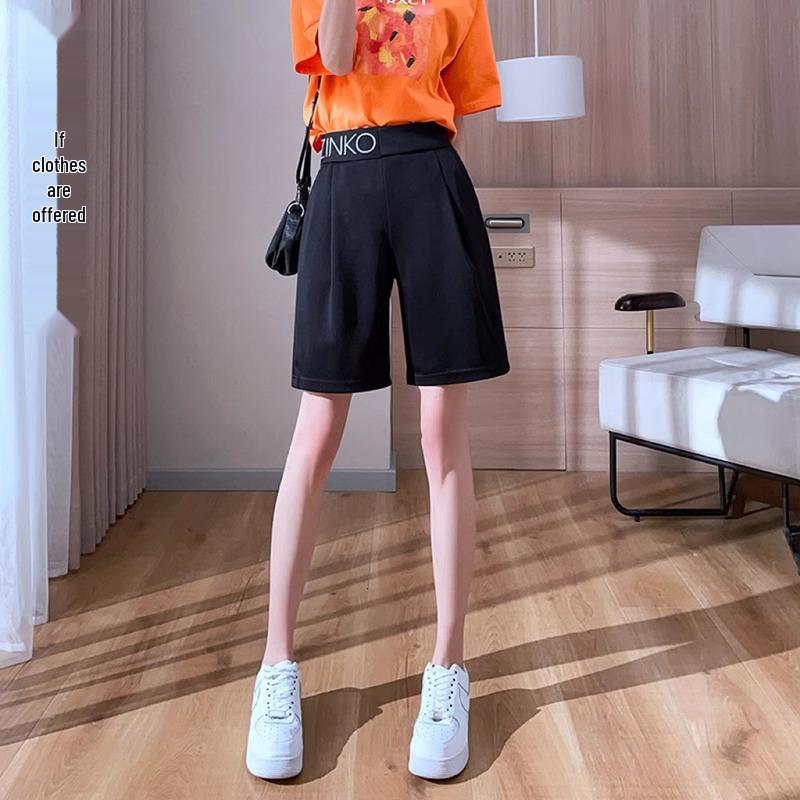 

Women s Black Straight-Leg Sport Shorts - Autumn 2024 Fashion, Loose Fit, Elastic Waist, Five-Point Style 2XL