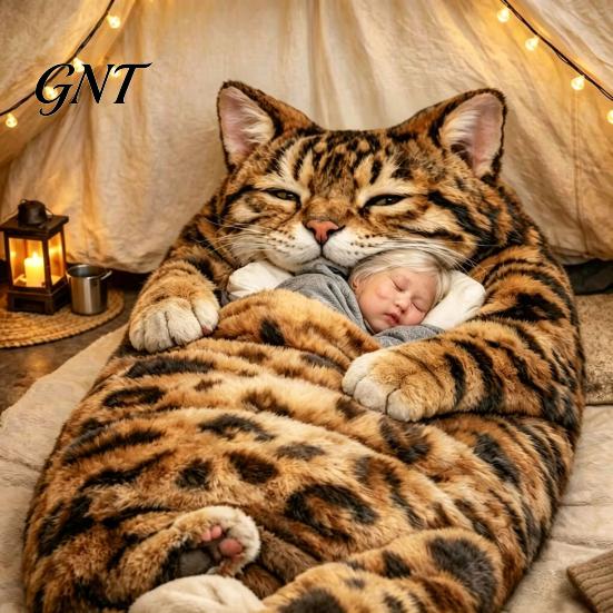 Tappetino per il riposo con animale di peluche, Sacco a pelo a busta di gatto, Sacco a pelo invernale per uomo donna, Comodo sacco per casa, viaggio, in viaggio