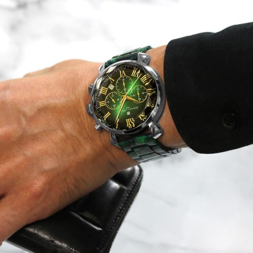 Salvatore Mara Watch Faceted Glass Chronograph Acetate Belt Gradient Men's Green Gold SM19104A-SSGRGD