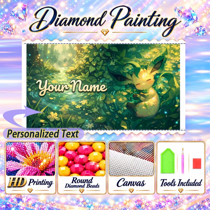 Personalized Leafeon Diamond Art Custom Name 5D Diamond Painting Full Drill DIY Craft