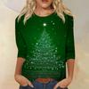 Women's Fashion Casual Round Neck 3/4 Sleeve Loose Printed T-Shirt Ladies Top