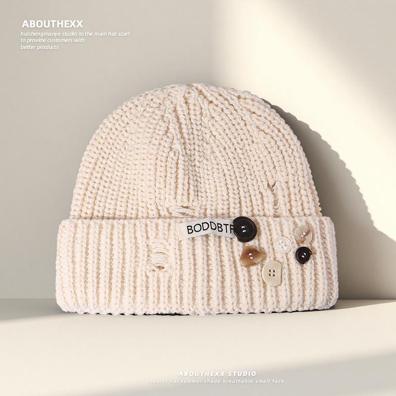 New Autumn and Winter Knitted Woolen Hats for Women Fashionable Hole In The Head Hats for Outdoor Cycling  Button Ear Protection Cold Hats for Men