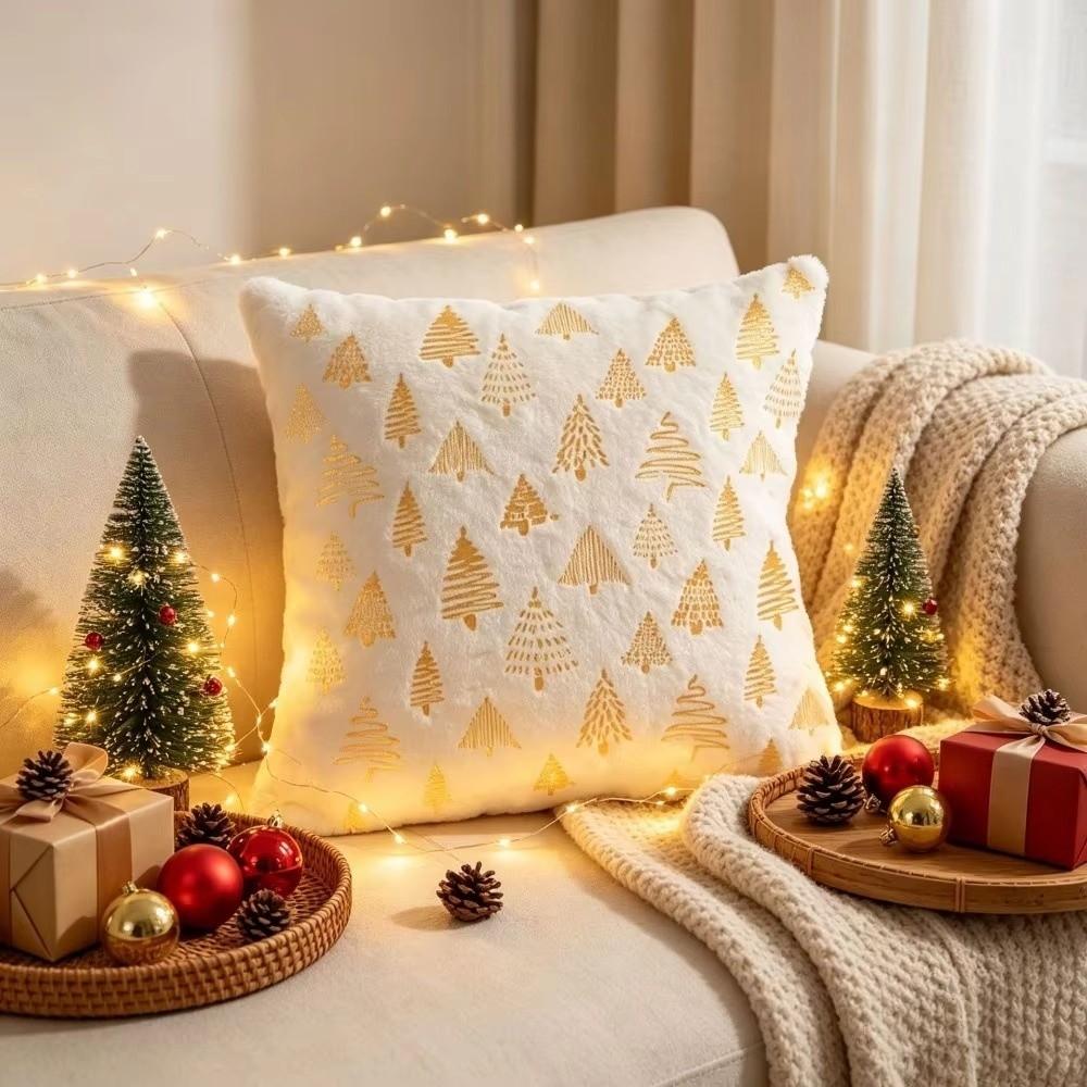 Nordic Golden Embroidery Pillow Cover Plush Throw Pillow Decorative Sofa Pillowcase  Party