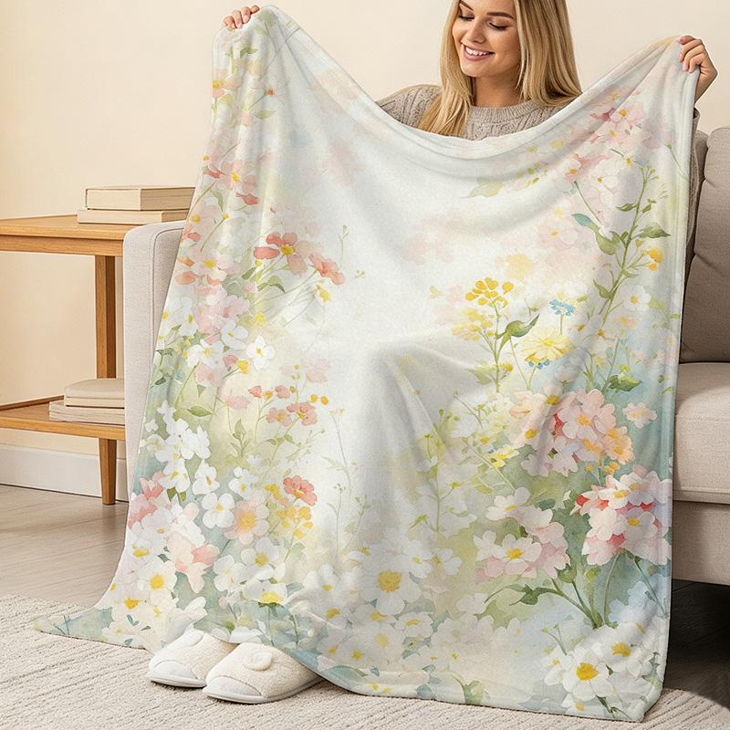 Floral Flannel Fleece Throw Blanket – Soft Cozy, Machine Washable, Perfect for Home, Office Naps, Halloween & Christmas