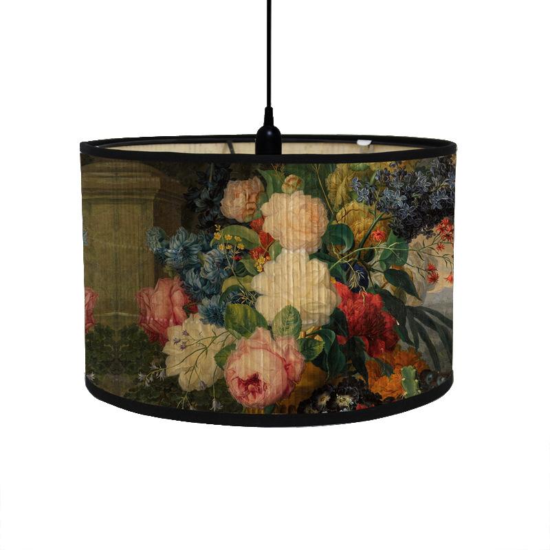 Retro Style Flower Printing Lampshade Japanese Style Homestay Decor Bamboo Art Chandelier Light Cover Chandelier Wall Lamp Shade