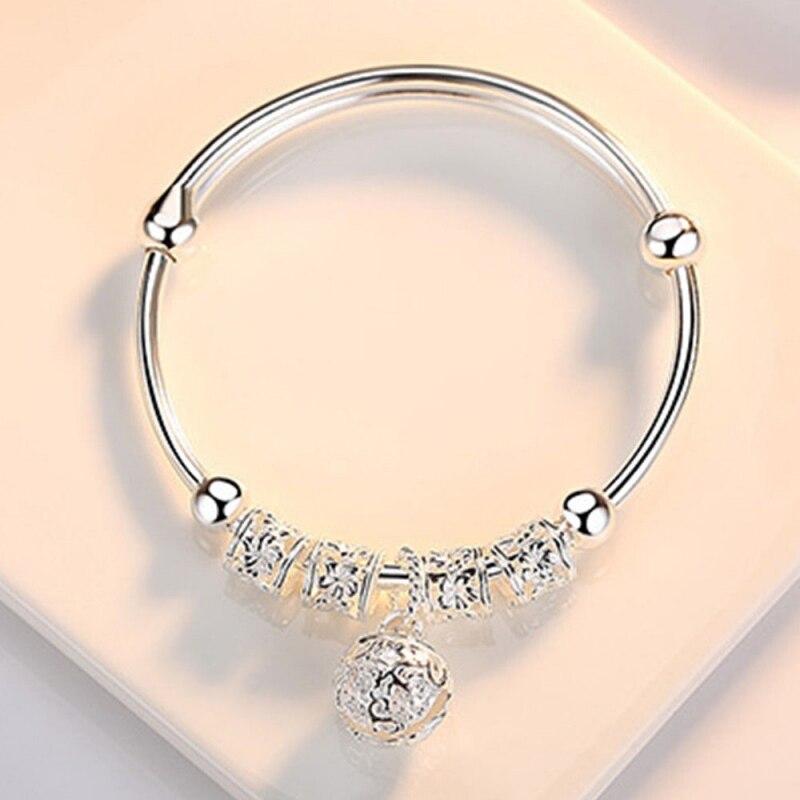 1pcs Silver Plated Bracelet Women Fashion Style Translucent Beads Bells Ethnic Style Beads Adjustable Jewelry