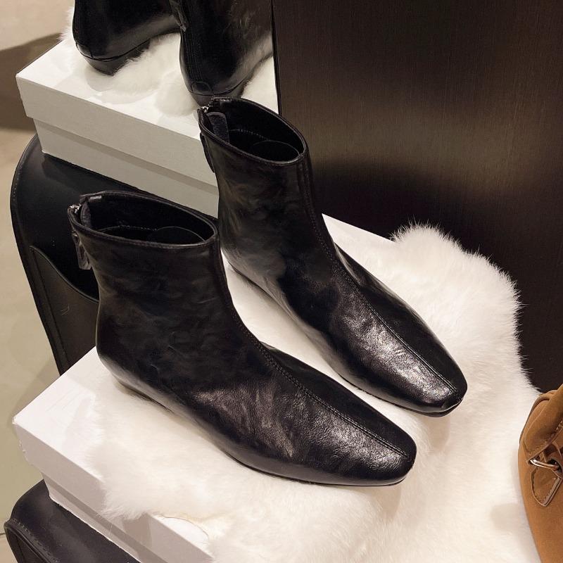 2025 New Autumn Women Boots Square Toe Low Heel Boots for Women Split Leather Women Shoes Retro Winter Ankle Boots Ladies Shoes