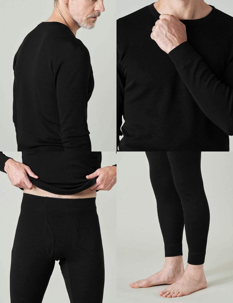 Merino Wool Warm Underwear Black Top and Bottom (Lapasa) Men's (3. (Thin Set), M)
